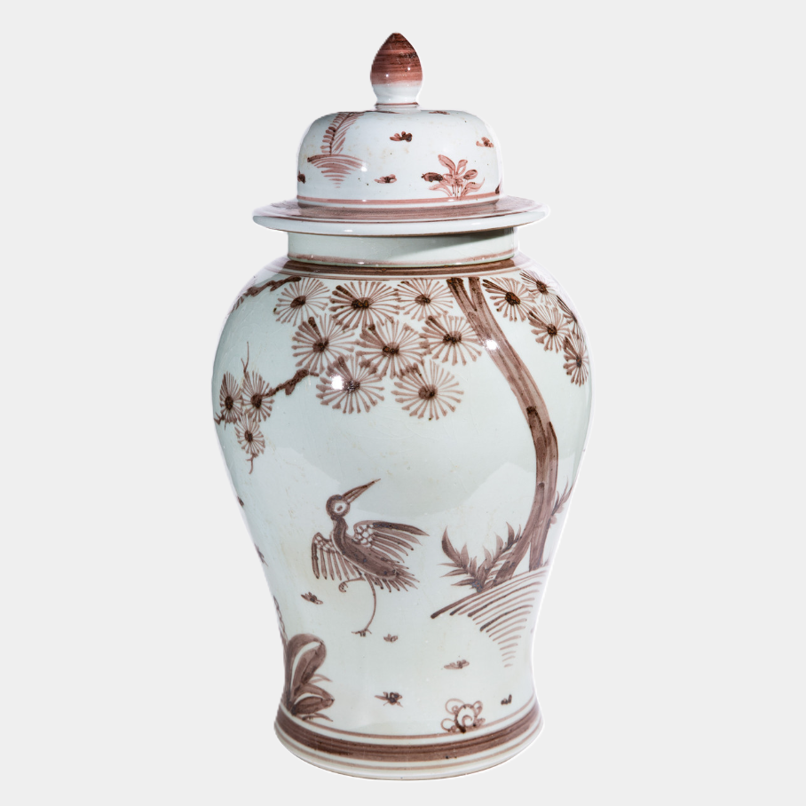 Moka Temple Jar Pine Crane Motif - 13 Hub Lane   |  