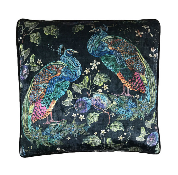 Proud Peacock Printed Matte Velvet Pillow