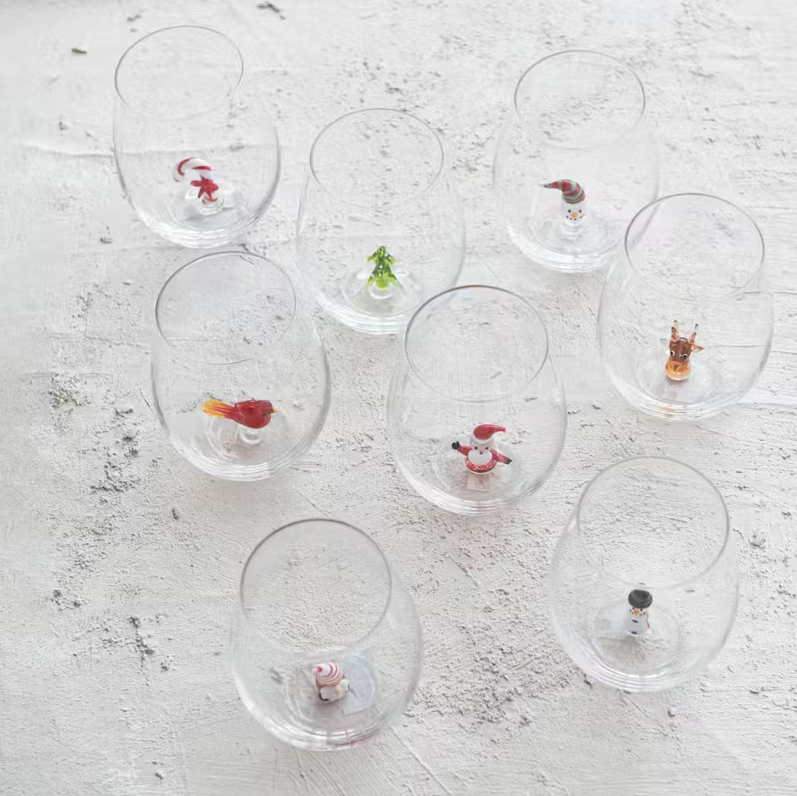 12oz. Holiday Figure Stemless Wine Glass - 13 Hub Lane   |  