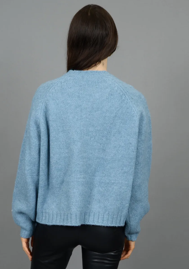 Brunhilde Long Raglan Sleeve Crew "Ski" Sweater, Blue