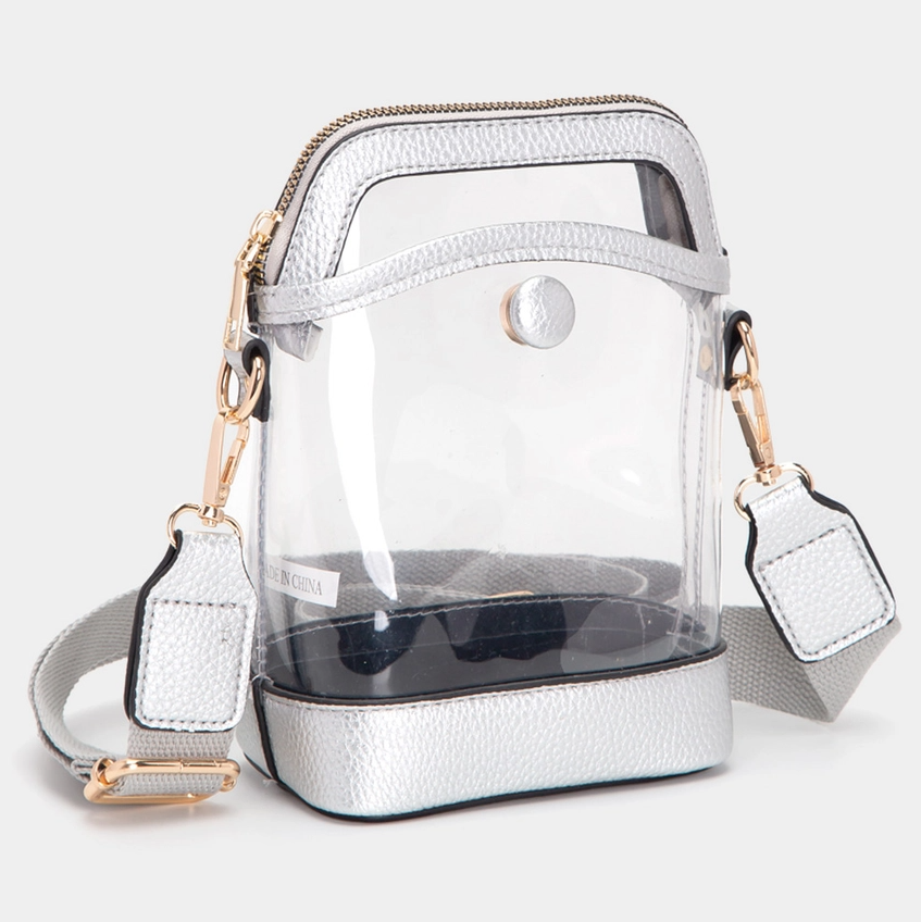 Transparent Crossbody Zipper Bag, Silver - 13 Hub Lane   |  Clear Crossbodies