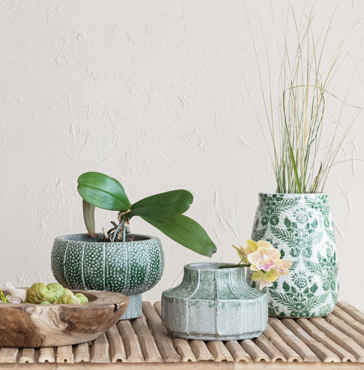 Terra-Cotta Floral Transferware Planter/Vase