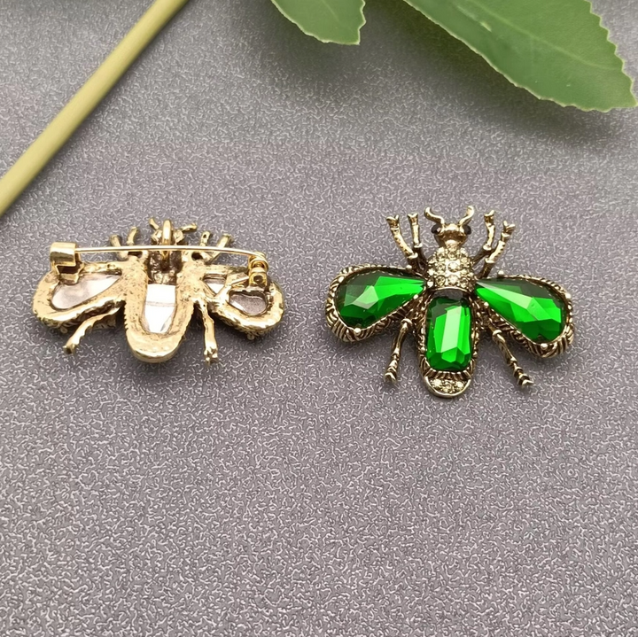 Inlaid Glass & Rhinestone Bee Brooch