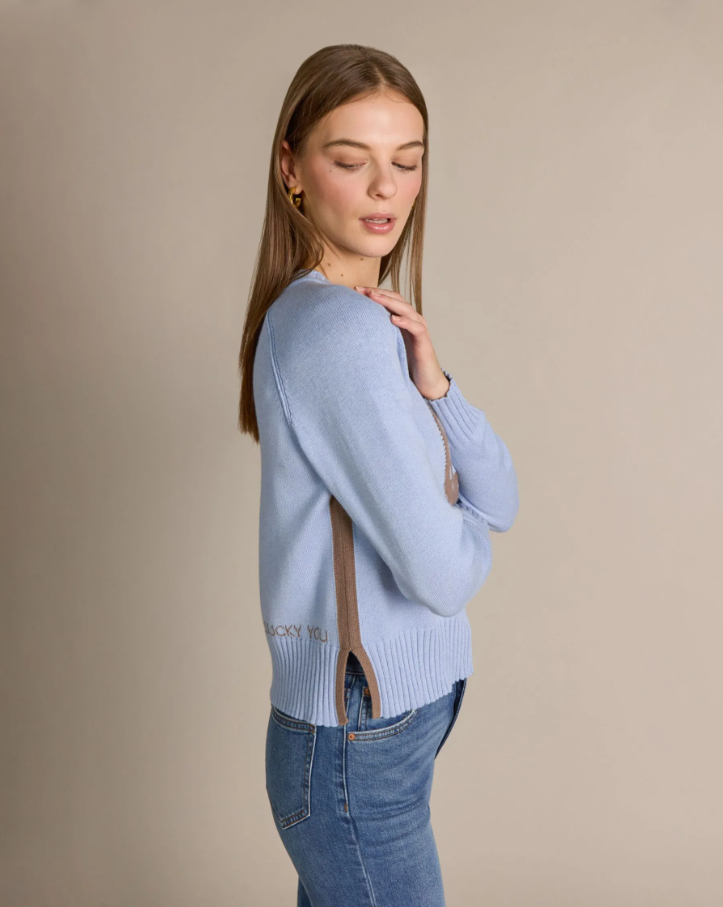 Cotton Cashmere Horseshoe Crew, Weekend Blue