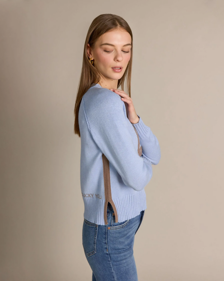 Cotton Cashmere Horseshoe Crew, Weekend Blue