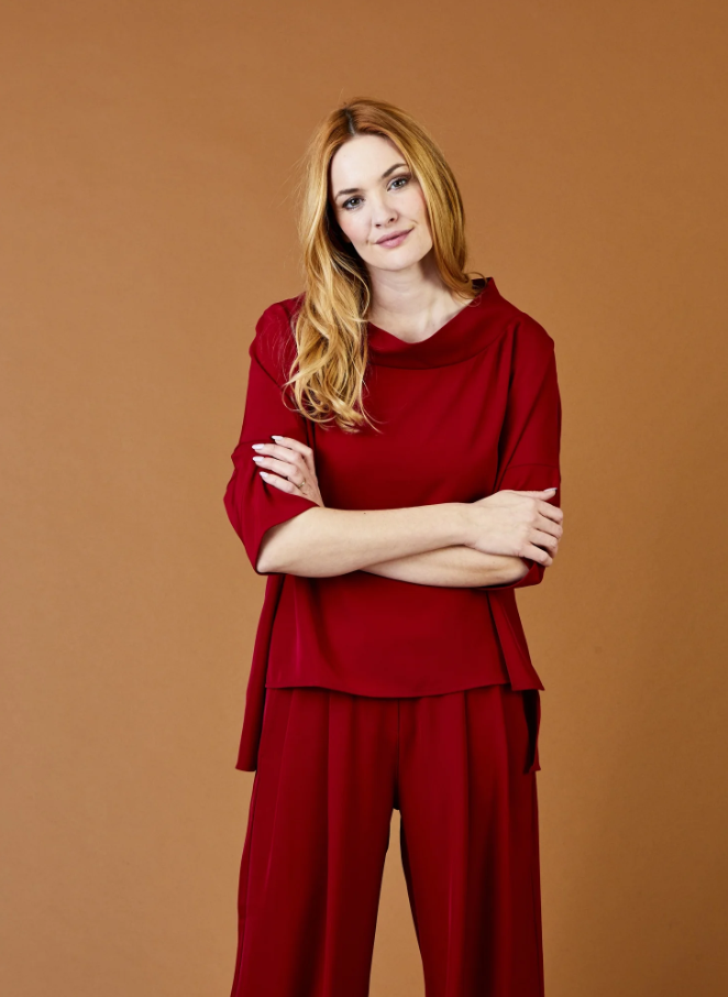 Audrey Cowl Neck Hi Lo Drape Top, Wine