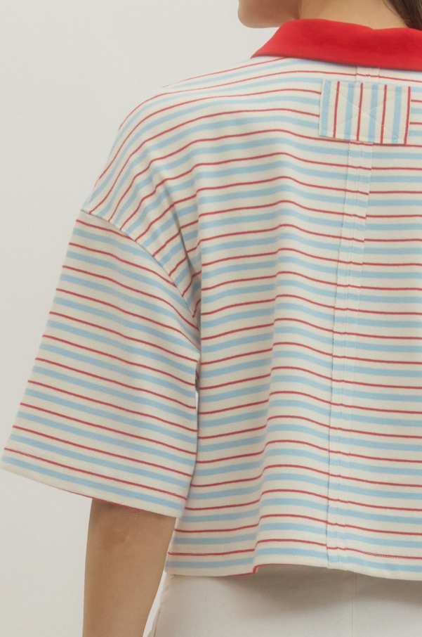 Striped Croppped Polo, Red - 13 Hub Lane   |  