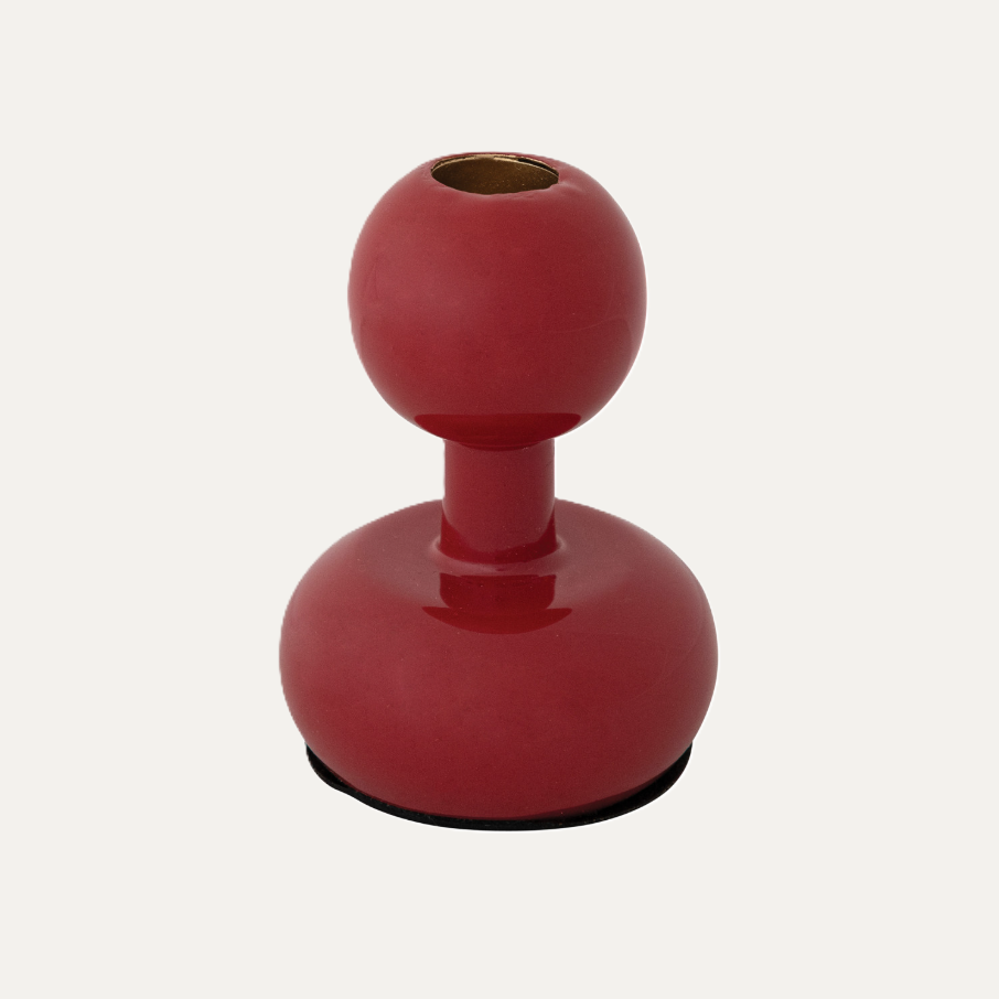 Enameled Metal Ball Taper Holder, Berry Red