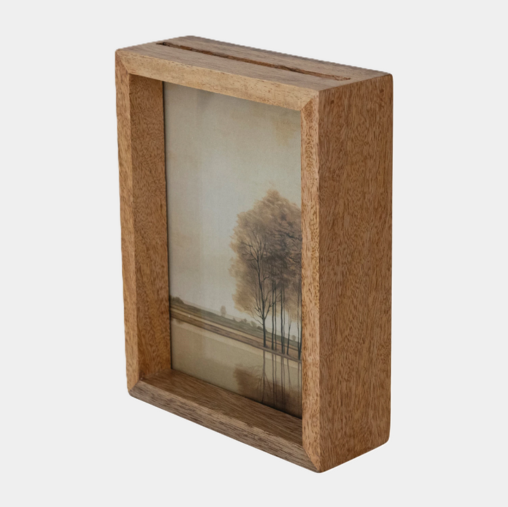 Mango Wood & Glass Floating Two-Sided Photo Frame, Natural - 13 Hub Lane   |  Wooden Frames