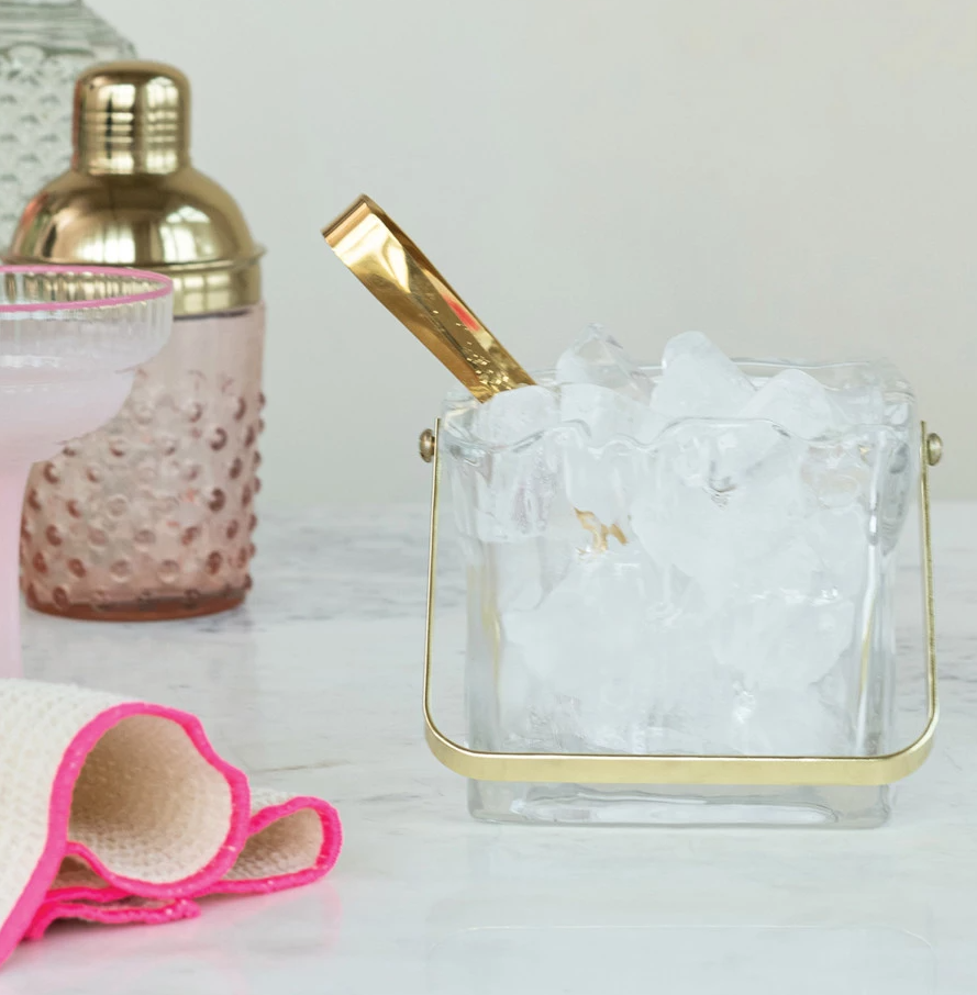 Textured Glass Ice Bucket w/ Gold Finish Handle & Tongs - 13 Hub Lane   |  