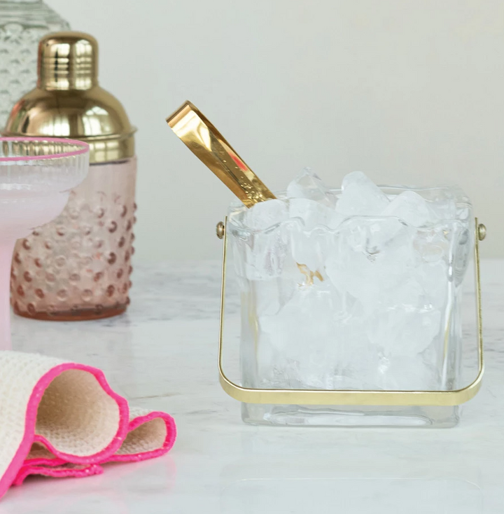 Textured Glass Ice Bucket w/ Gold Finish Handle & Tongs - 13 Hub Lane   |  