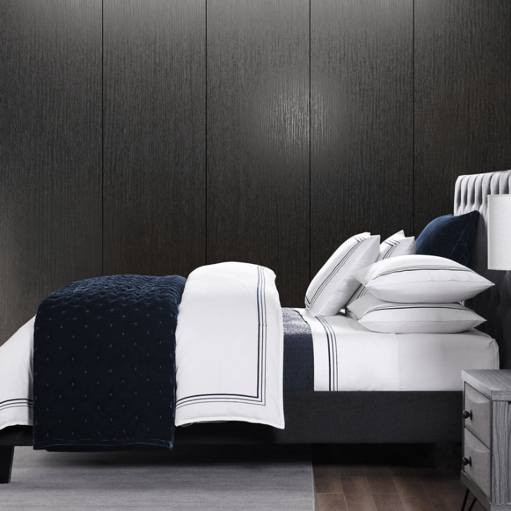 Navy Embroidered Border 3PC Duvet Cover Set