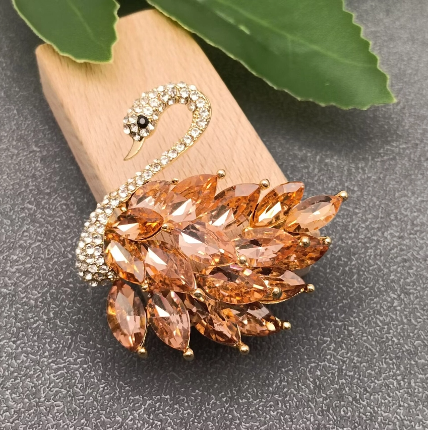 Sparkling Glass Swan Brooch - 13 Hub Lane   |  Brooches