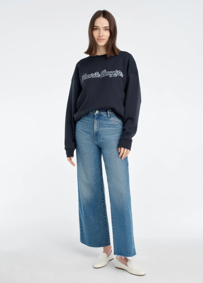 Favorite Daughter Varsity Embroidered Sweatshirt, Navy w/ White