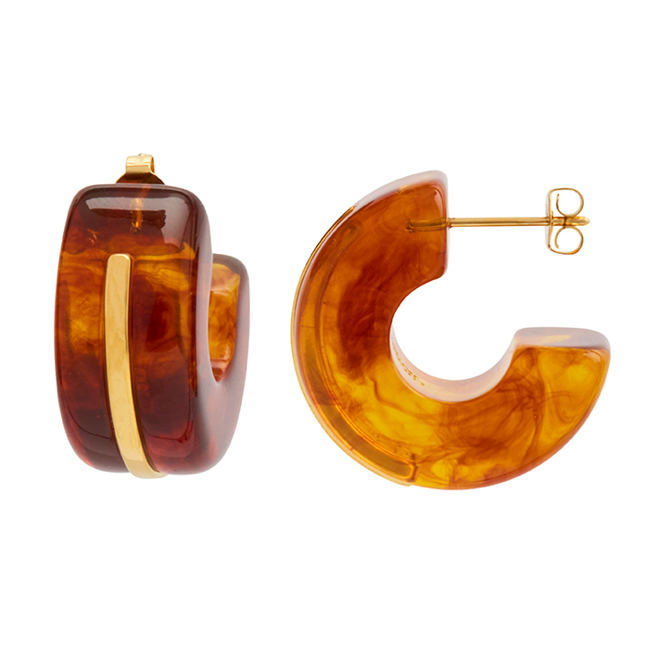 Tortoise Shell Resin & Gold Hoop Earrings