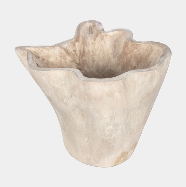 Organic Teak Wood Carved Bowl, Natural - 13 Hub Lane   |  Wooden Bowls