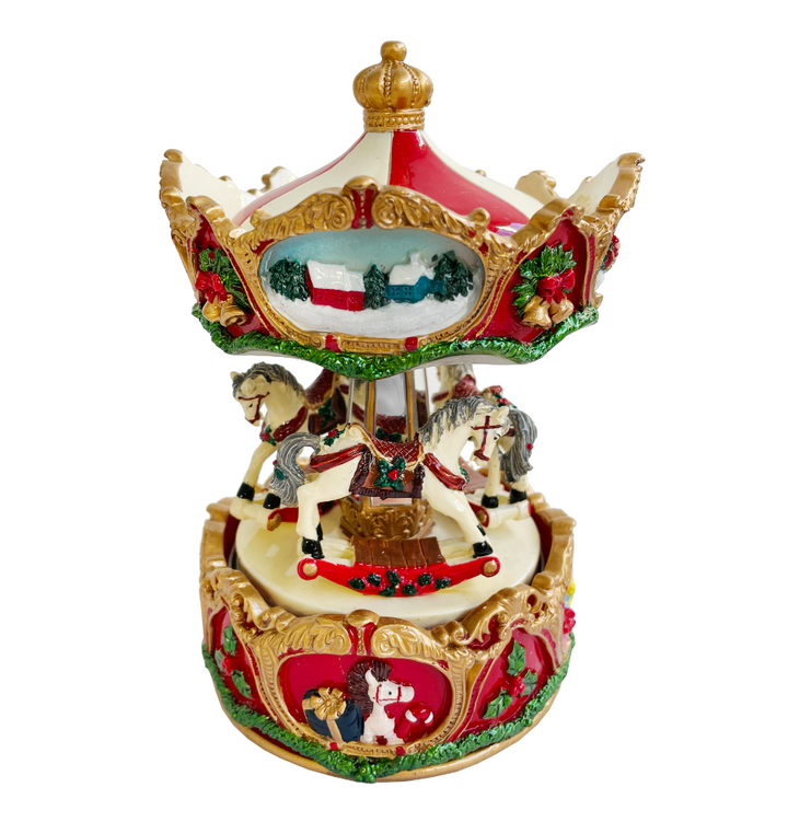 Carousel Music Box, Red & Cream