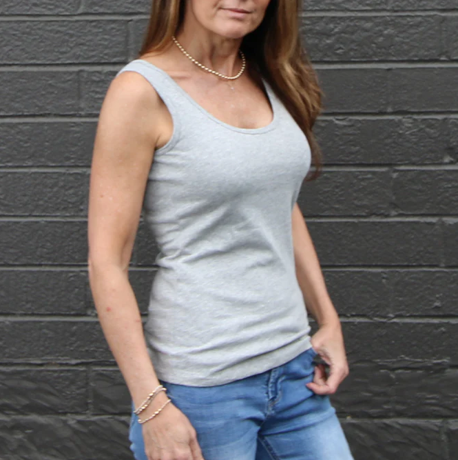 Double Layer Pima Tank, Light Heathered Gray - 13 Hub Lane   |  Scoop Neck Tanks