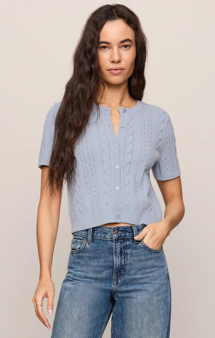 Cera Short Sleeve Cardigan, Skyline