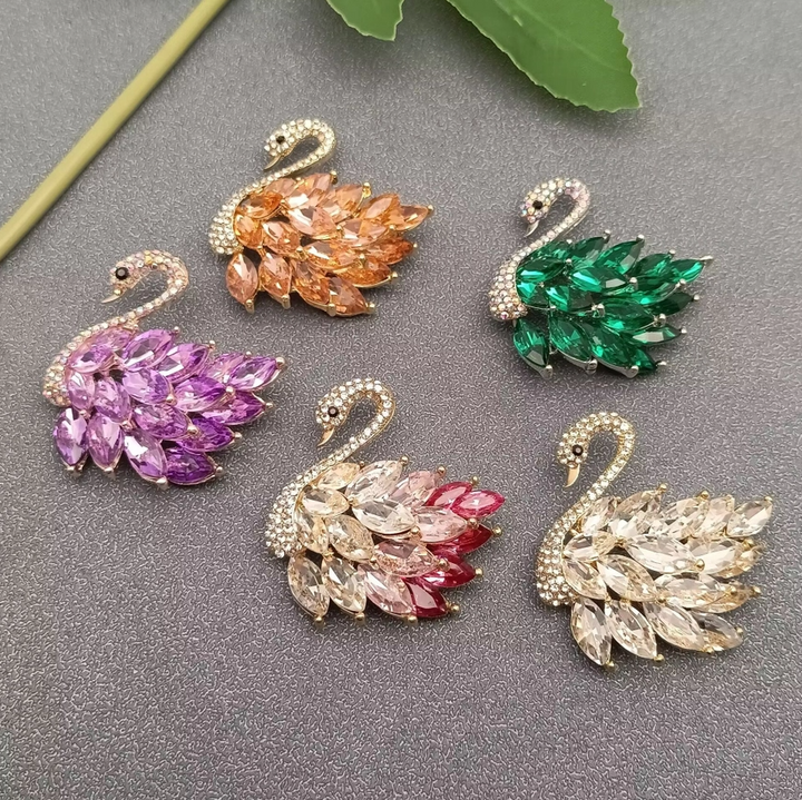 Sparkling Glass Swan Brooch - 13 Hub Lane   |  Brooches