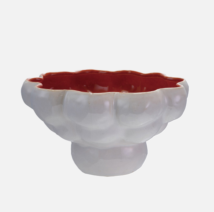 Formed Stoneware Footed Bowl w/ Glazed Interior
