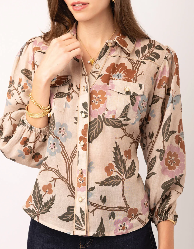 Claudette Blouse, Japonica Floral Cream