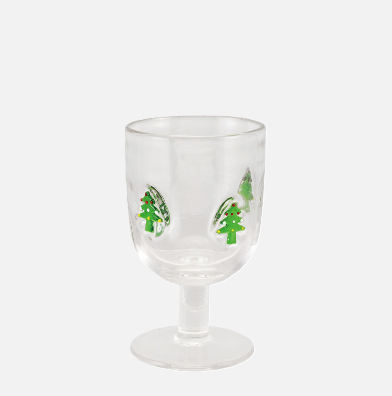 10oz. Stemmed Wine Glass w/ Embedded Holiday Icons