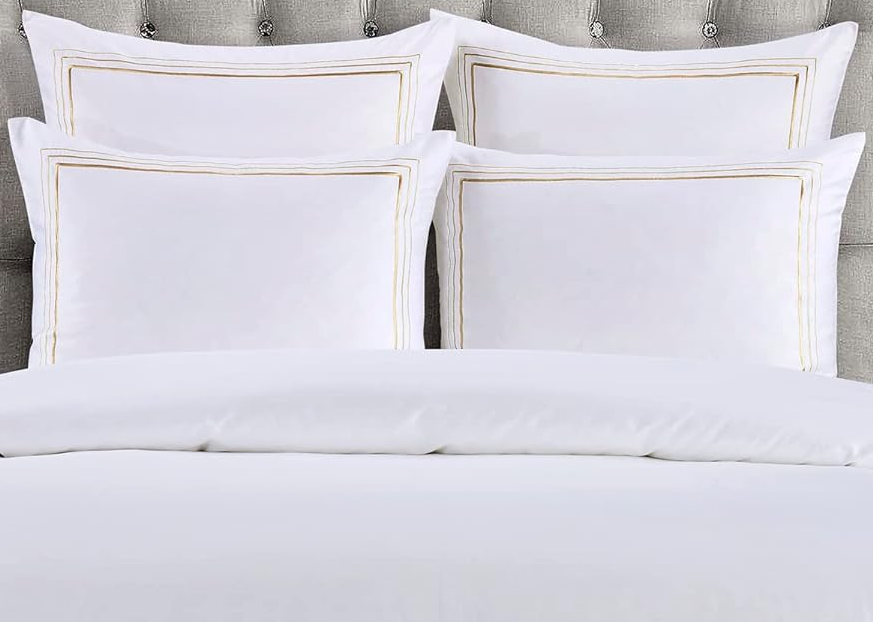 Light Gold Embroidered Border 3PC Duvet Cover Set - Thumbnail 2