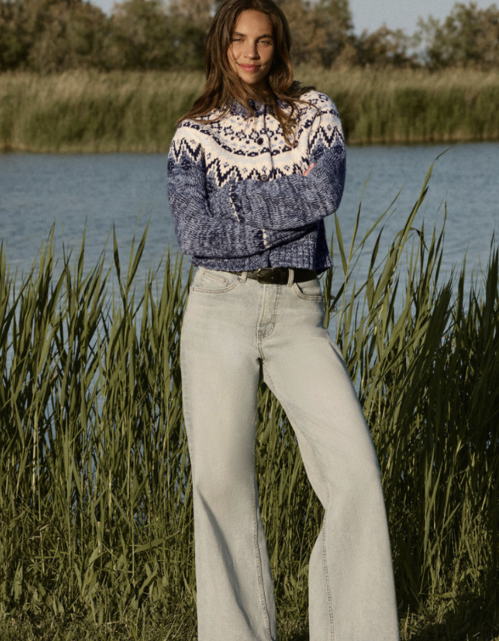 North Sea Fairisle Cardigan, Blue Velvet Heather - 13 Hub Lane   |  Cardigans