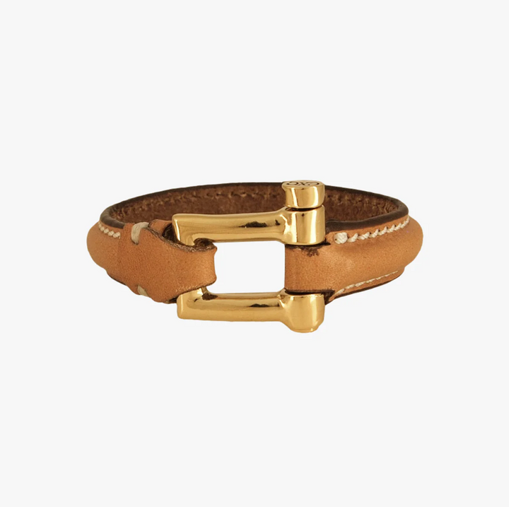 CXC Gold Square Camel Leather Bracelet