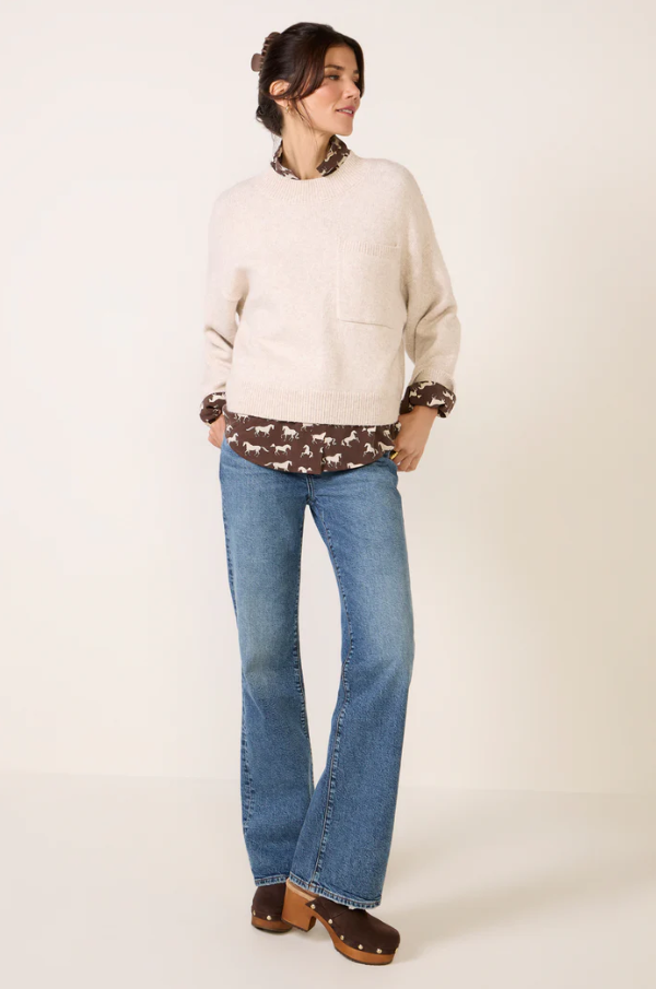 One Pocket Crew Sweater, Heather Pearl - 13 Hub Lane   |  Crewneck Sweaters