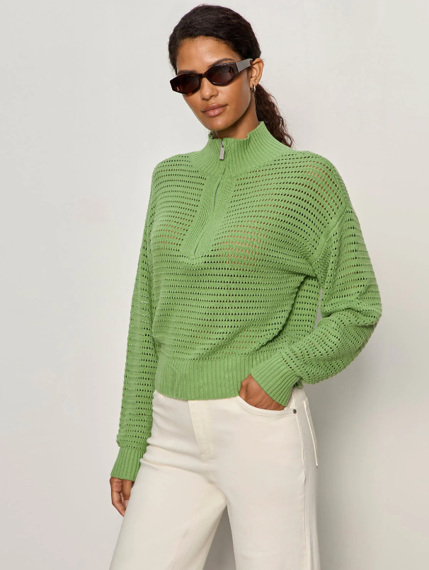 Open Knit 1/2 Zip Sweater, Detox Green - 13 Hub Lane   |  Half-Zip Sweaters