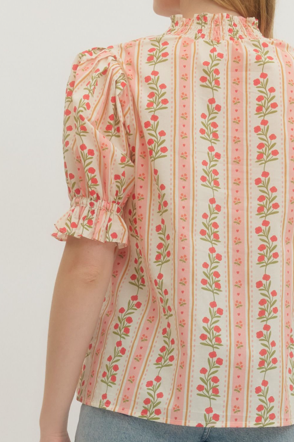 Floral Stripe Puff Sleeve Top, Red - 13 Hub Lane   |  