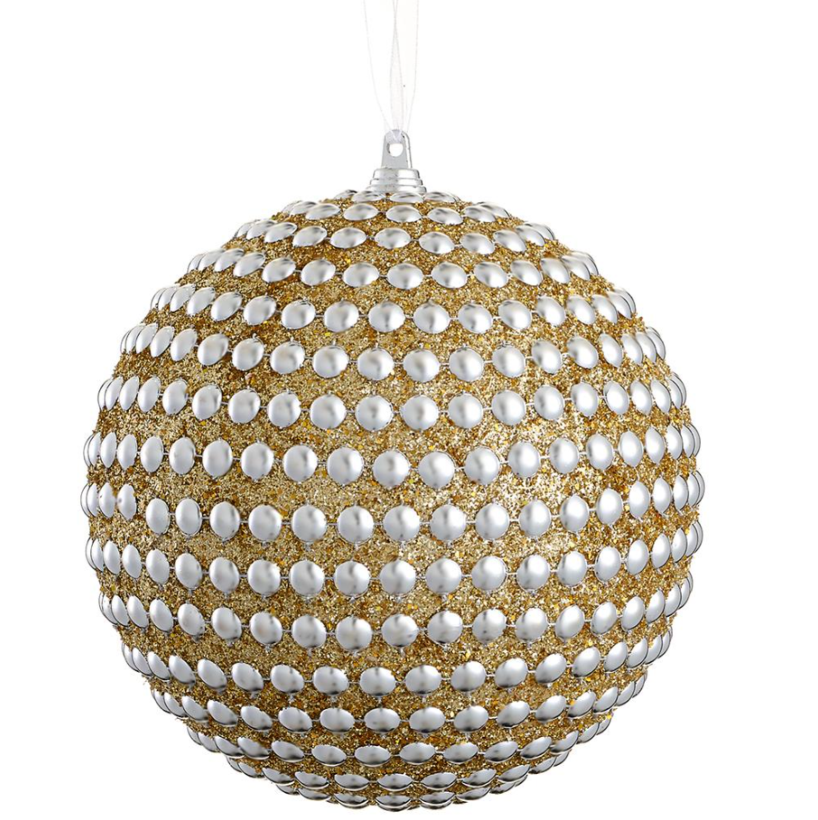 Glitter Ball Ornament, Gold - 13 Hub Lane   |  Beaded Ornaments