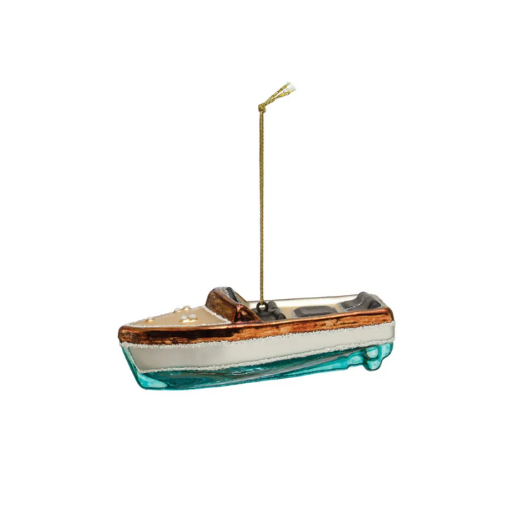 Hand-Painted Glass Boat w/ Lights