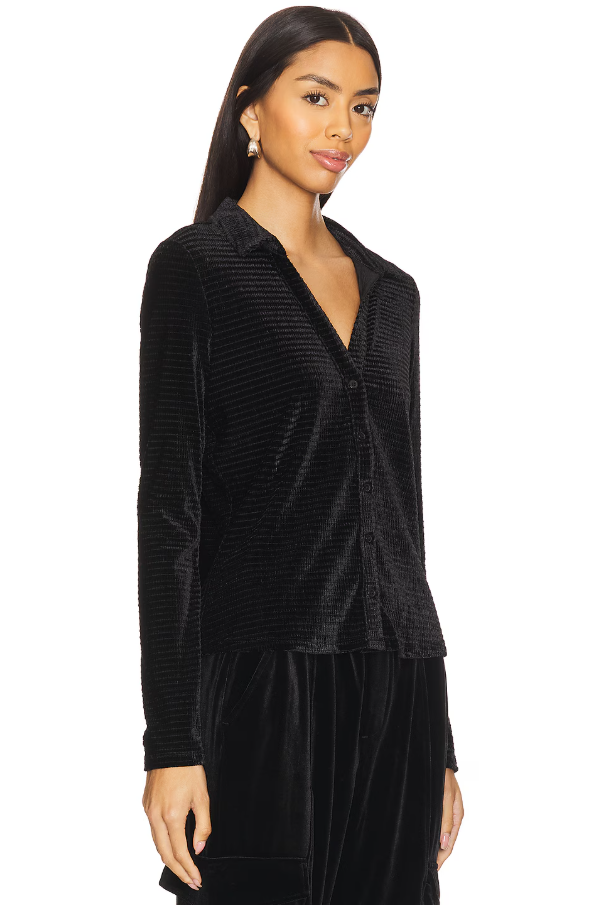 Textured Velvet Button Up, Black