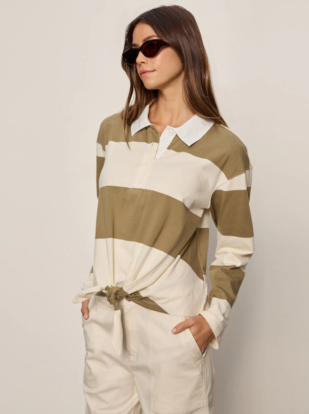 Rugby Striped Tie Front Tee, Covert Green & Collagen - 13 Hub Lane   |  Front Tie Shirts