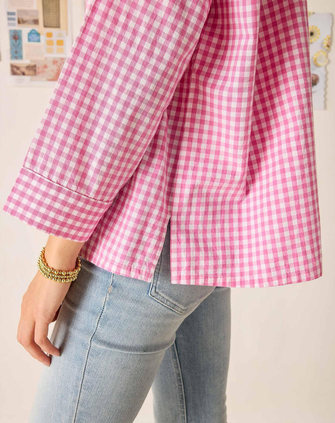 Emerson Pop Up Collar Top, Pink Gingham