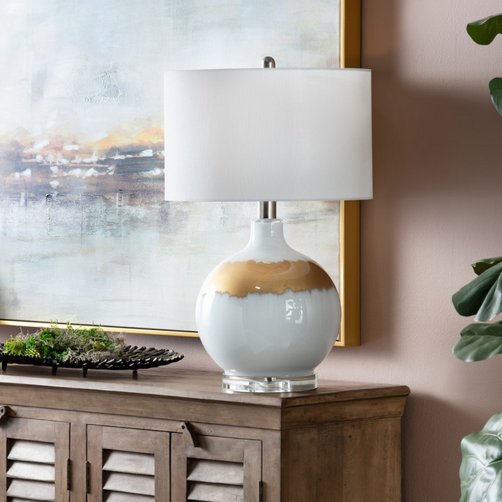 Dana Reverse Painted Table Lamp, White Gold - 13 Hub Lane   |  Glass Table Lamps