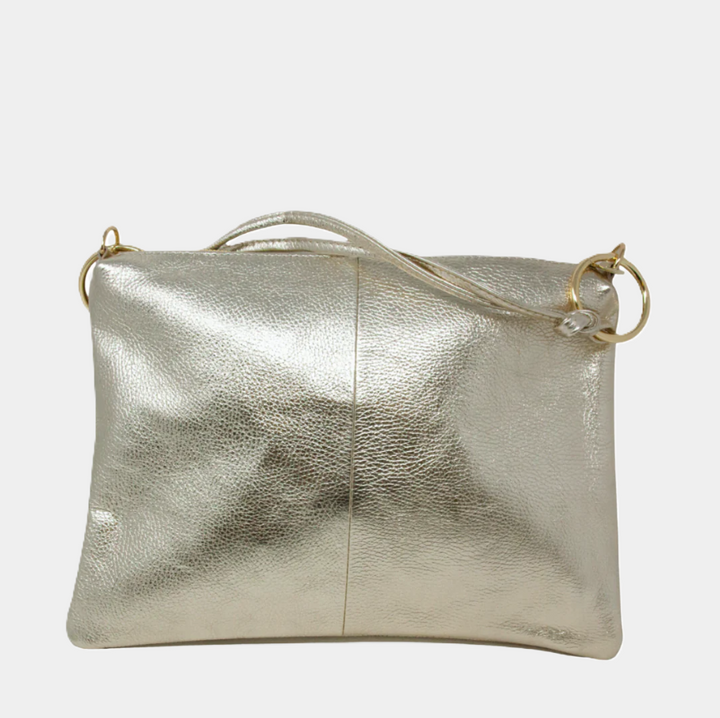 Italian Leather Top Handle Crossbody Bag, Gold - 13 Hub Lane   |  