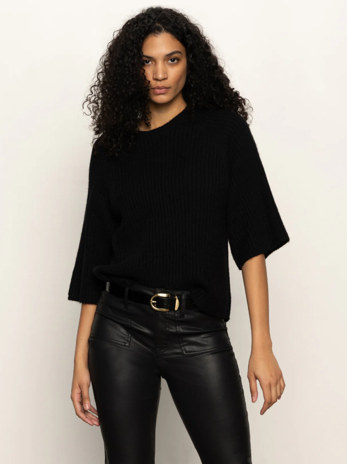 Ribbed Sweater Tee, Black - 13 Hub Lane   |  Crewneck Sweaters