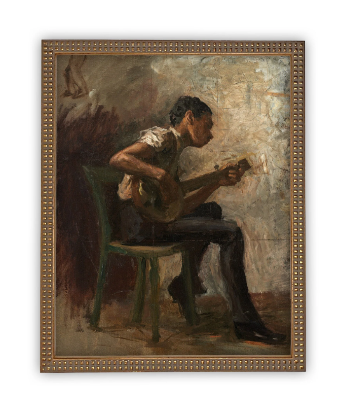 Vintage Framed Canvas, Boy Playing Guitar - 13 Hub Lane   |  