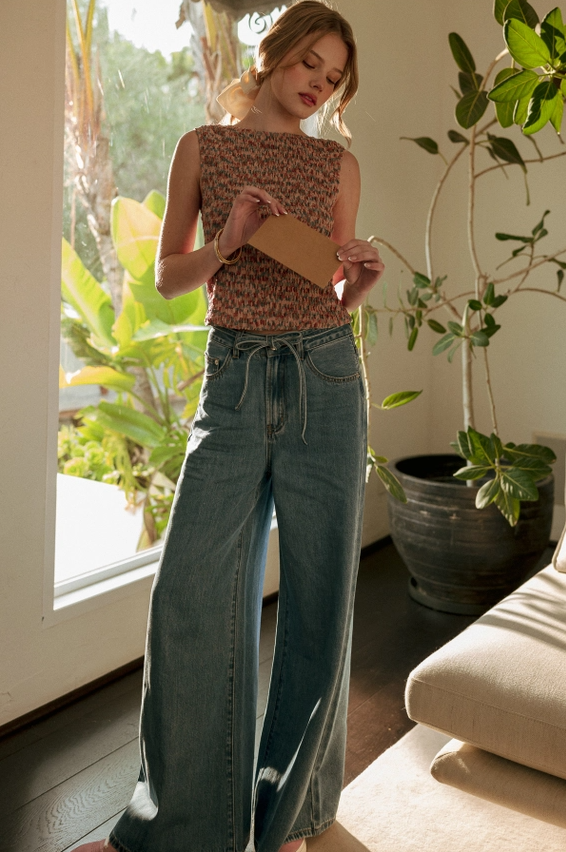 Wide Leg Denim Pants w/ Self Belt - 13 Hub Lane   |  Wide Leg Jeans