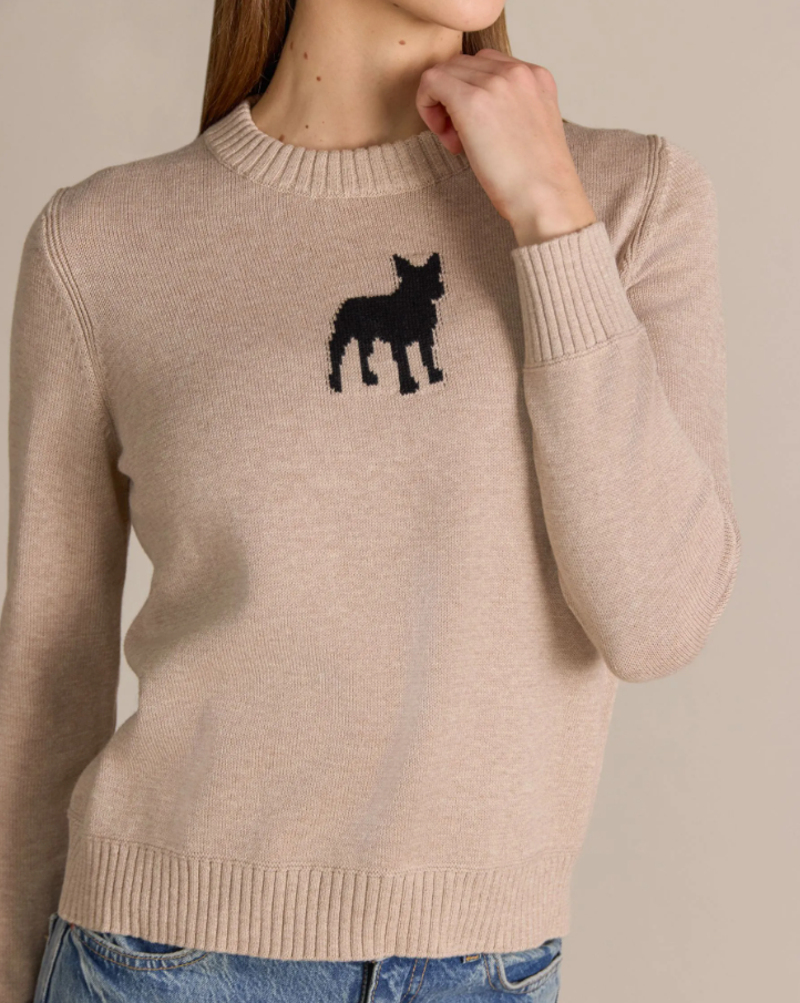 Cotton Cashmere Shadow Dog Intarsia Crew, Biscotti - 13 Hub Lane   |  