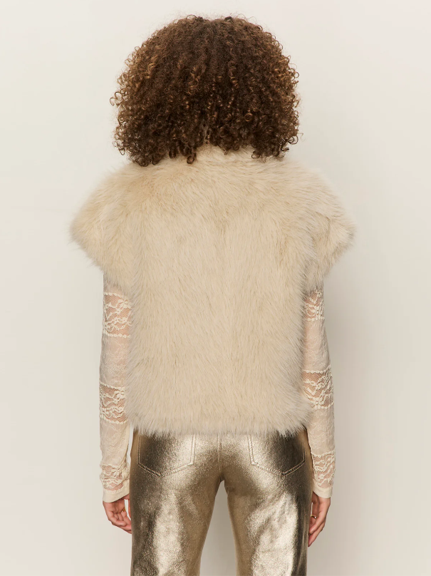 Silk Fur Vest, Almond Cream