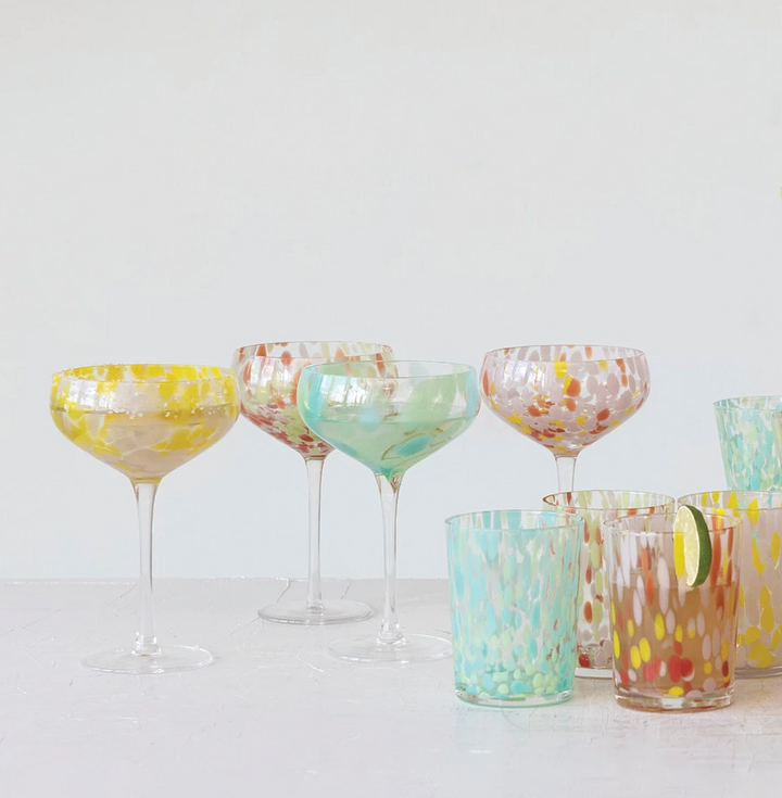 Blown Stemmed Confetti Champagne/Coupe Glass