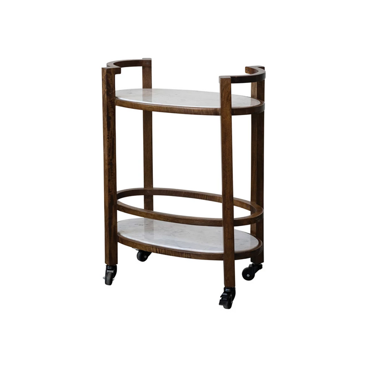 Mango Wood & Marble 2-Tier Bar Cart - 13 Hub Lane   |  Bar Carts