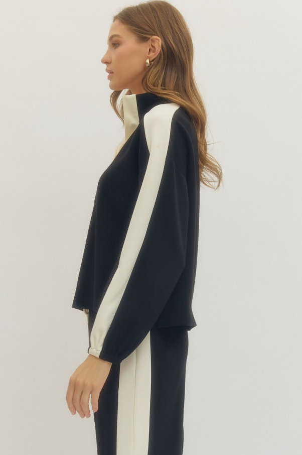 Contrast Knit Top, Black