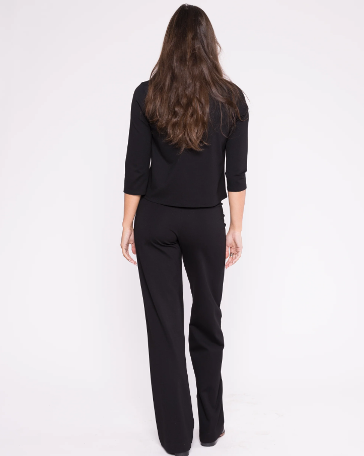 Ponte Knit 3/4 Sleeve Top, Black - 13 Hub Lane   |  Crewneck Tops