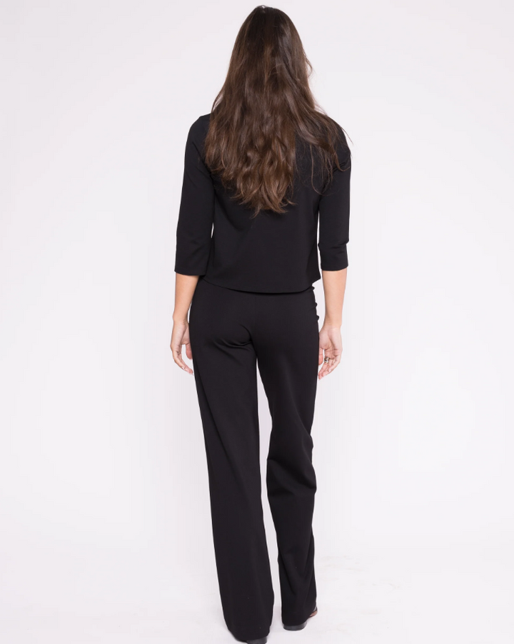 Ponte Knit 3/4 Sleeve Top, Black - 13 Hub Lane   |  Crewneck Tops